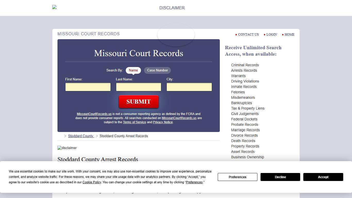 Stoddard County Arrest Records MissouriCourtRecords.us